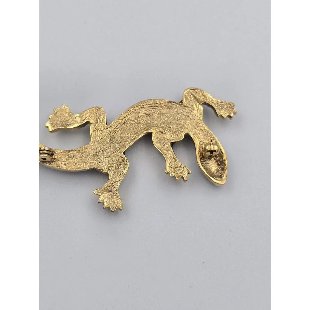 Vintage Gold Tone Blue Rhinestone Lizard Brooch Pin Animal Figural Jewelry‎